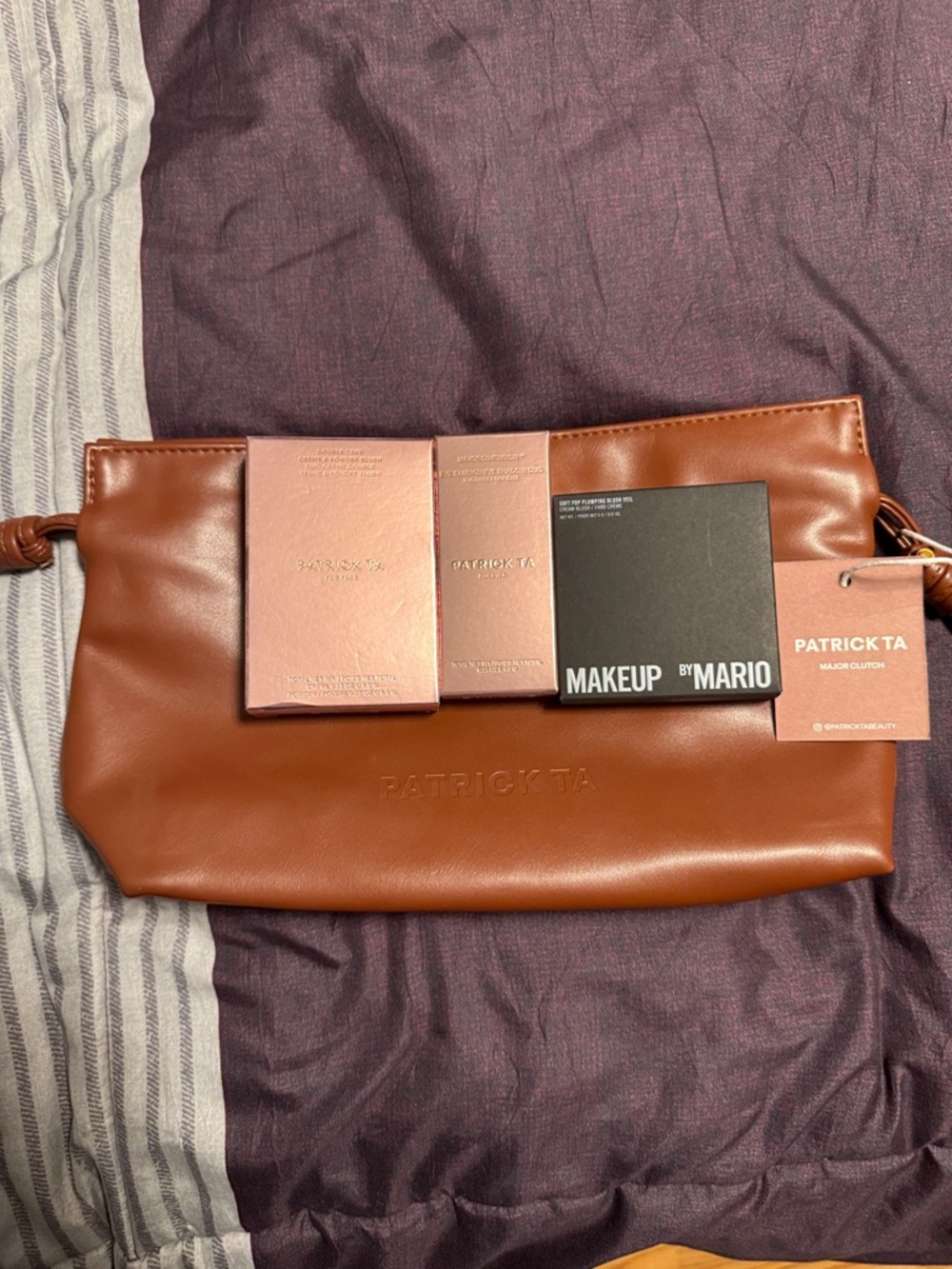 Patrick Ta Brown Vegan Leather Makeup Pouch with Assorted Palettes